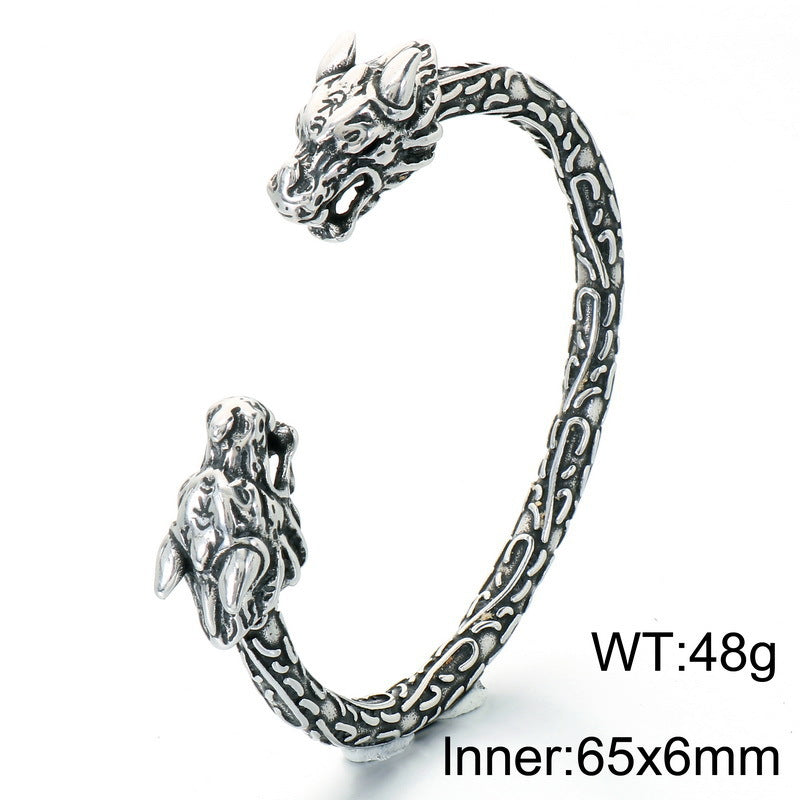 Nordic Viking Double-Headed Animal Head C-Shaped Open Bracelet Double-Headed Dragon