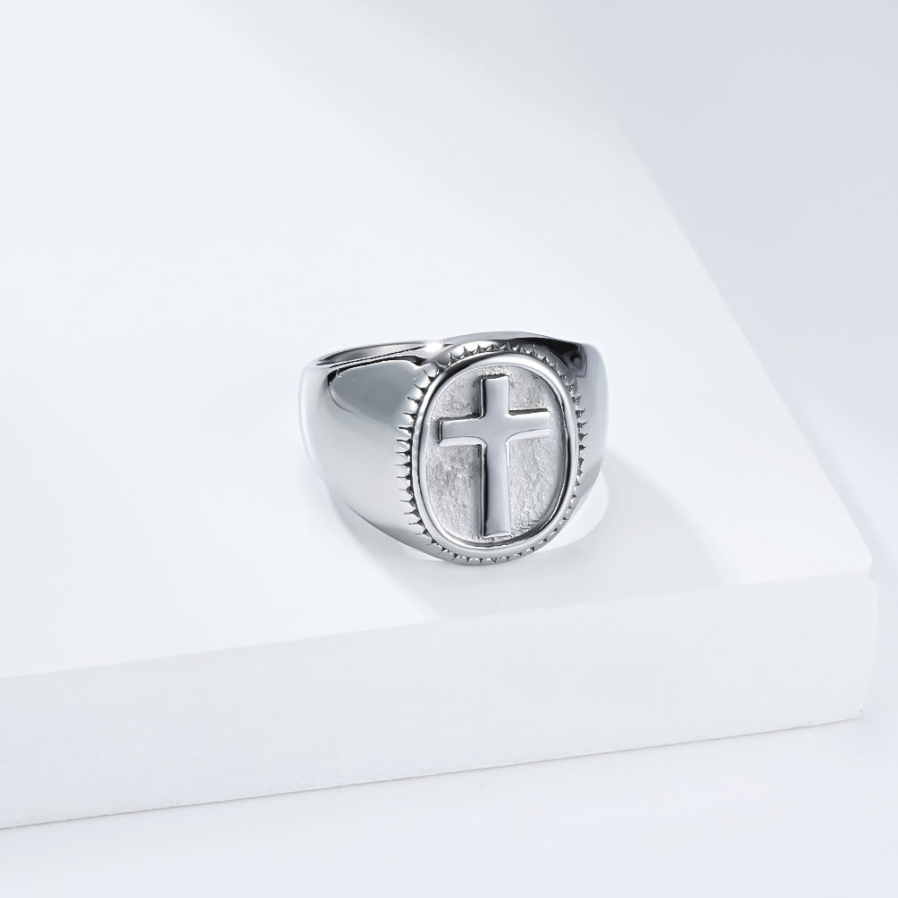 Cross Minimalist Stainless Steel Ring for Men