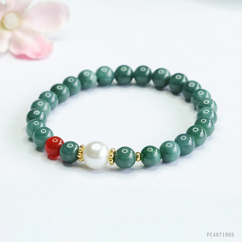 Blue Water Jadeite Round Bead & Agate Beaded Bracelet