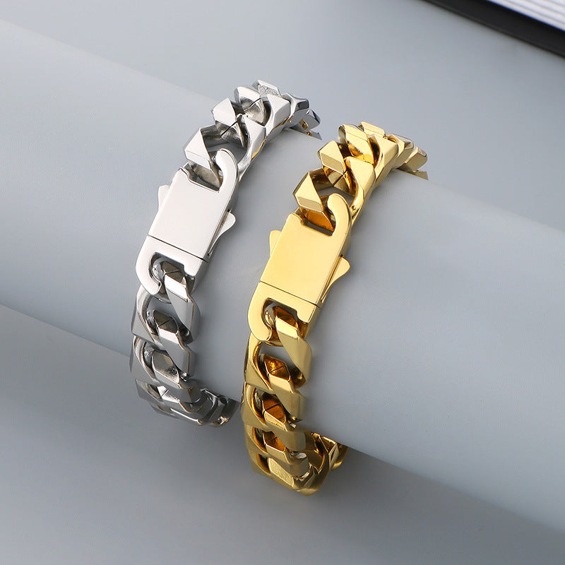 Hip-Hop Button Series – Woven Cuban Chain Dragon Head Buckle Titanium Bracelet