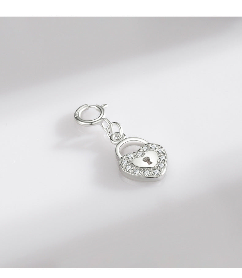 Korean Version S925 Pure Silver Love Lock Pendant with Zircon Gemstones