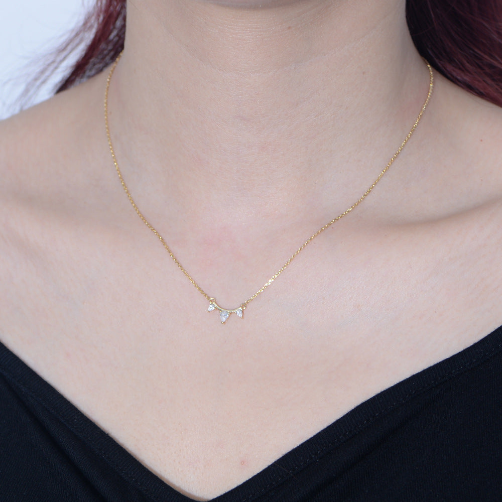 Wind 925 Sterling Silver Classic Single Row Inlaid Zircon Pendant Necklace Exquisite Water Drop