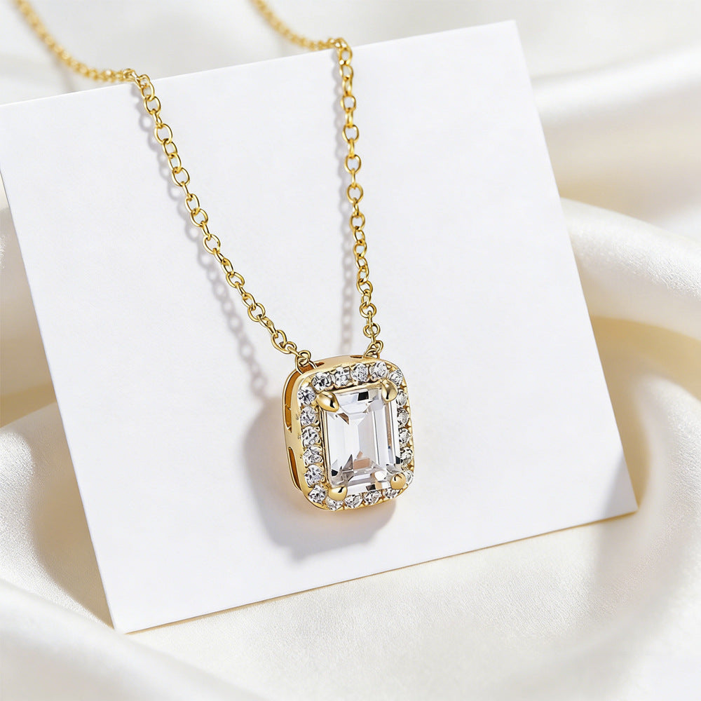 Zircon Sterling Silver Necklace Square Pendant
