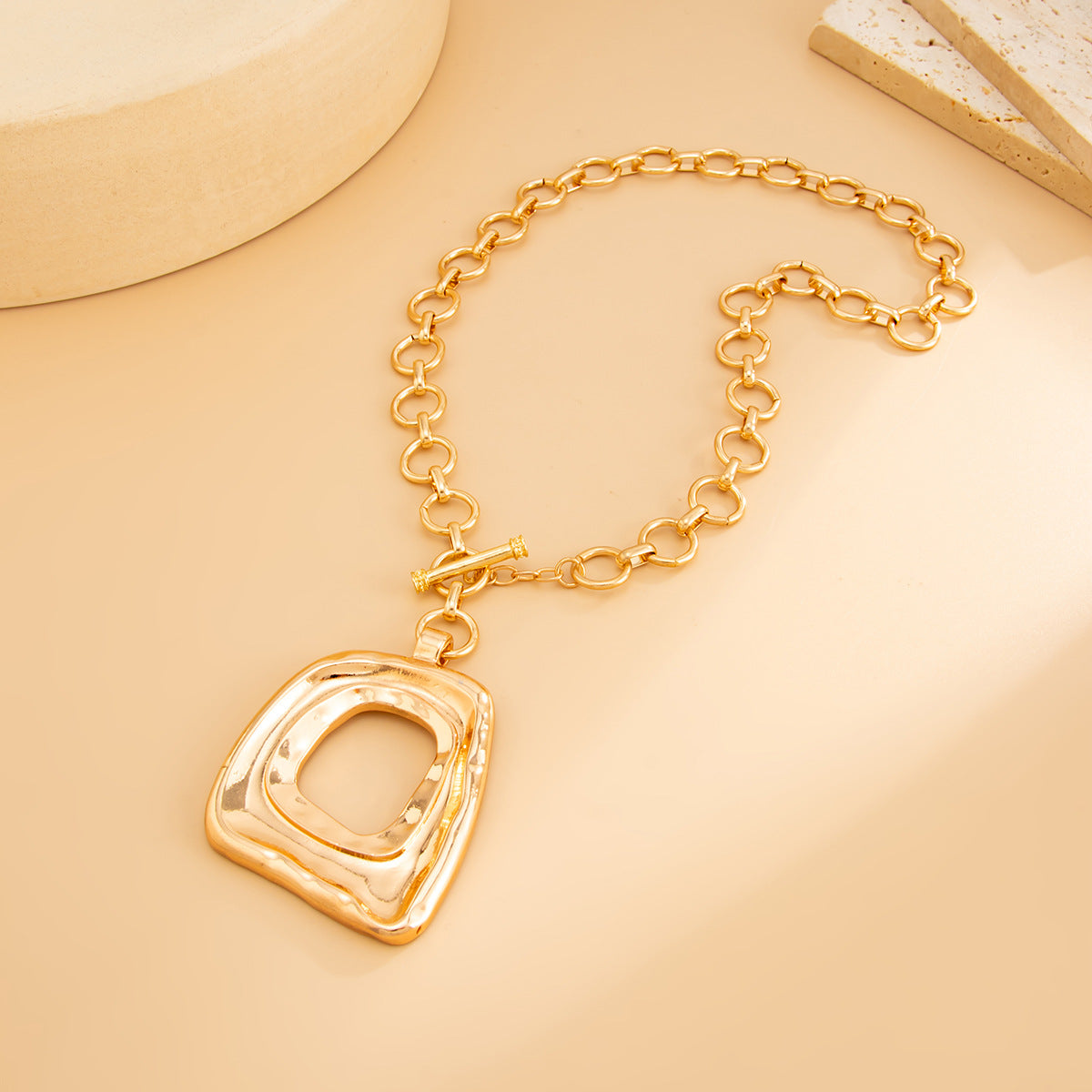 Irregular Geometric Ring Pendant Necklace