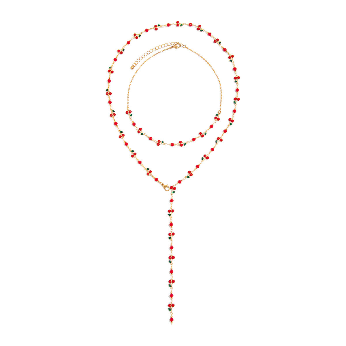 Cherry Pendant Y-Shaped Fringe Necklace