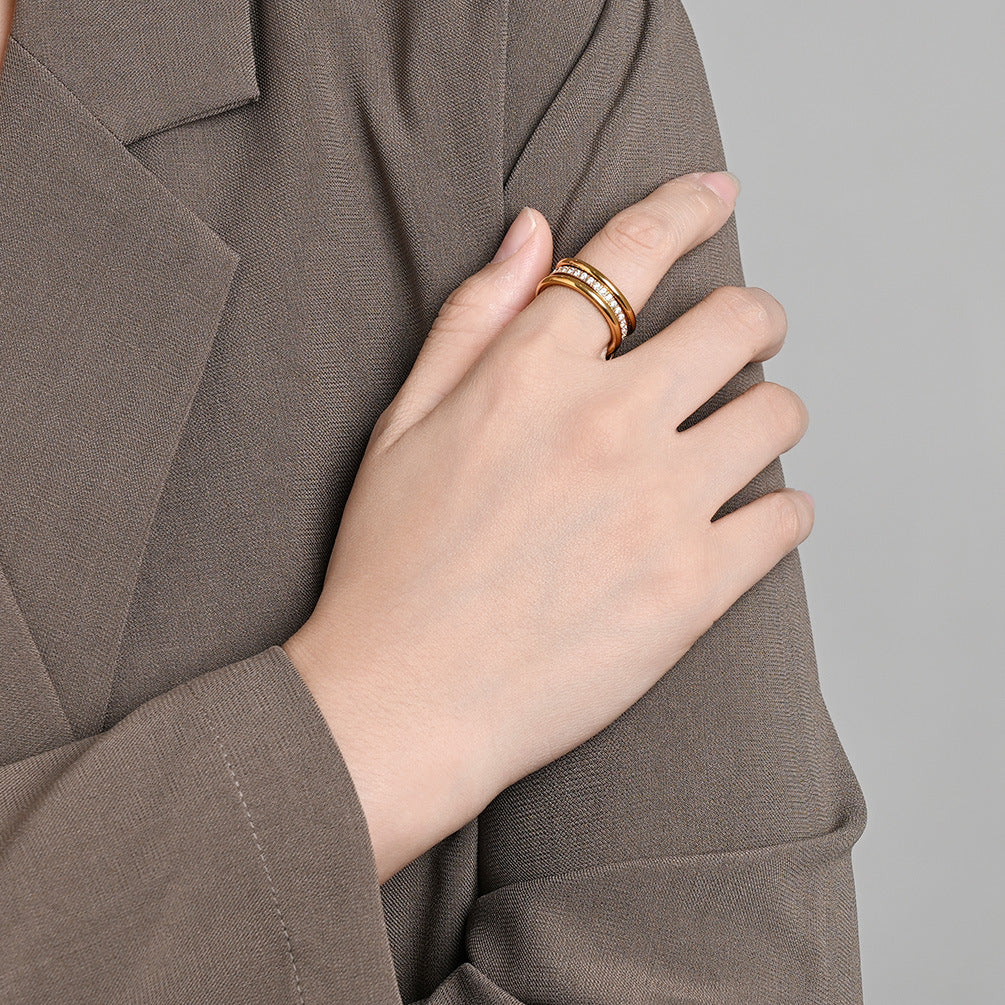 Planderful Everyday Genie Three Layer Stacking Ring With Zircon Light Luxury For Women