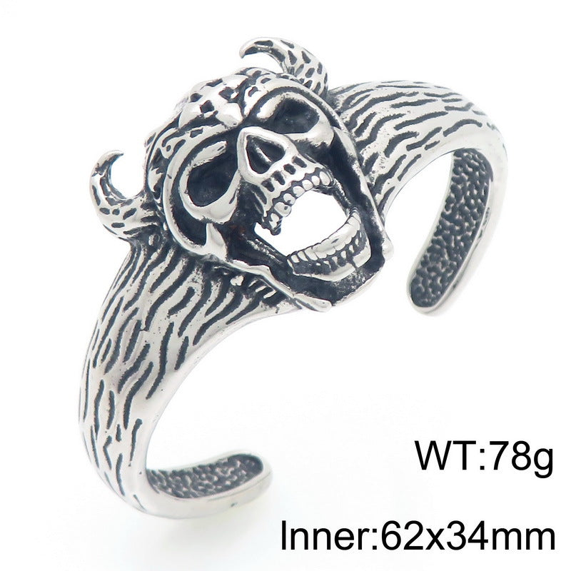 Nordic Viking Skull Bracelet – Gothic Antique Devil Horn Skull Titanium Steel Men's Opening