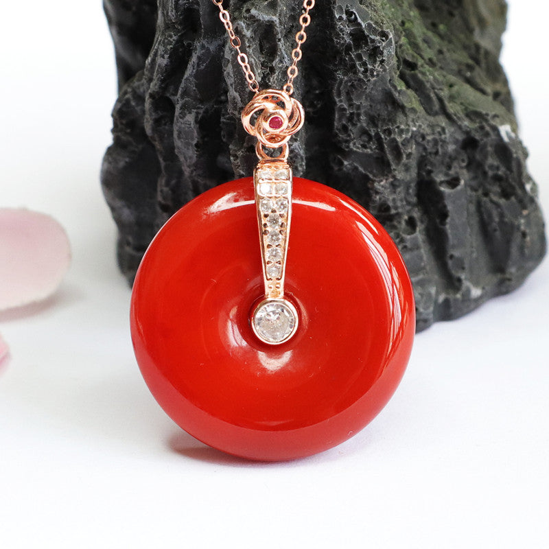 Red Agate Rose Gold Necklace with Zircon Small Flower Pendant