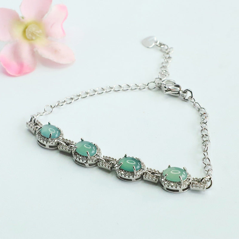 Blue Water Jadeite Round Pendant Bracelet