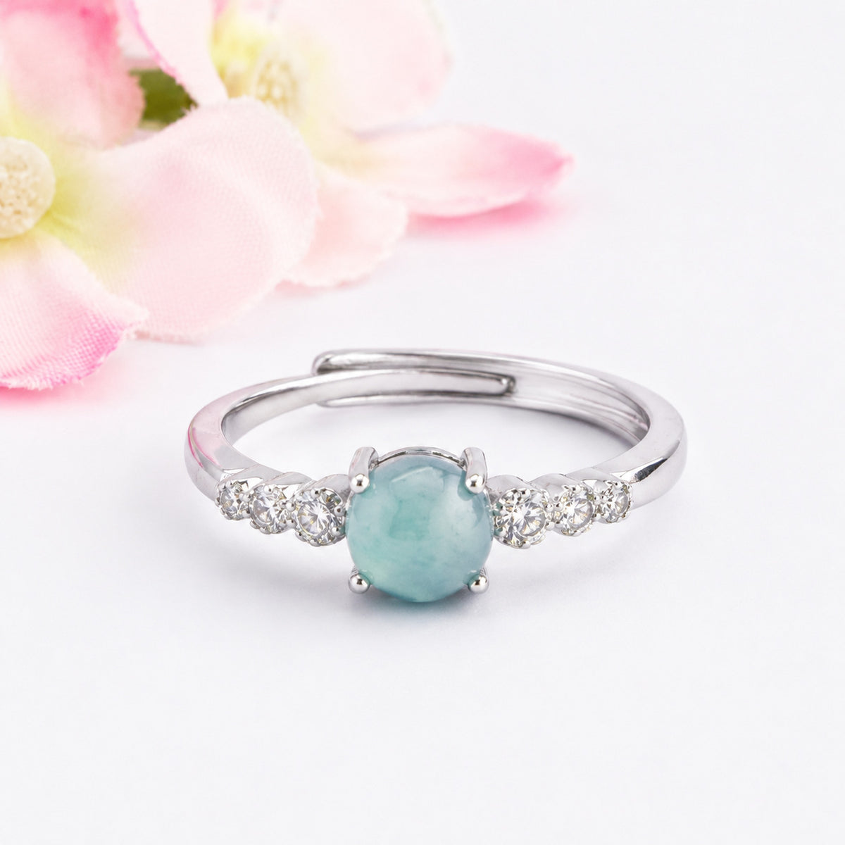 Blue Water Jadeite Six-Accent Ring