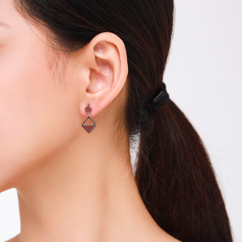 S925 Sterling Silver Irregular Drop Earrings with Enamel Detail