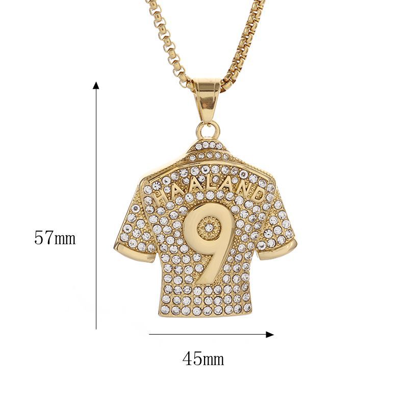 Planderful Bold Hip Hop Necklace Titanium Steel Gold Plated Zircon Football Jersey No 9 Pendant For Men