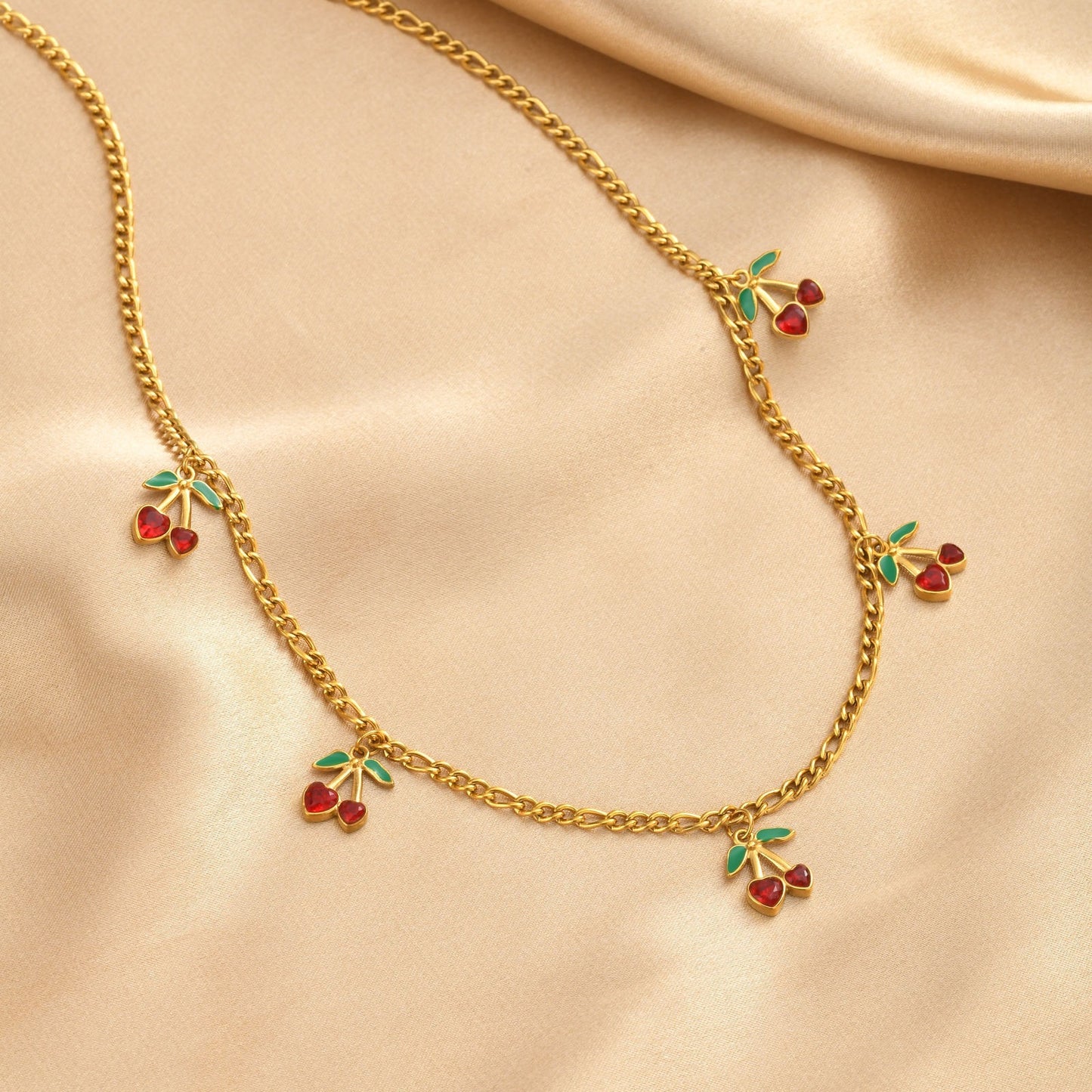 Stainless Steel Nk Chain Zircon Cherry Daily Stacked Street Wear Holiday Gift Necklace