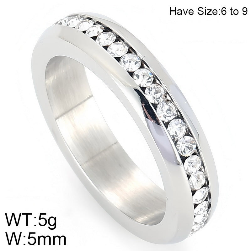 Couple Wedding Ring 5mm Single Row Middle Zircon Stainless Steel Ring Niche Zircon