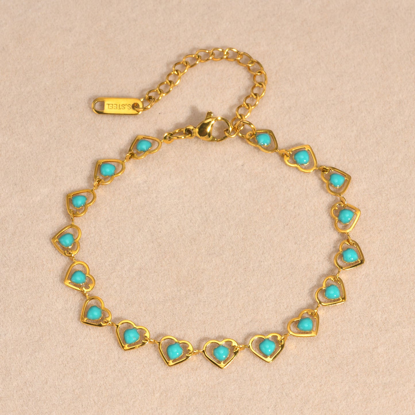 Ladies Color Epoxy Bracelet Stainless Steel Gold Cherry Flower Heart Element