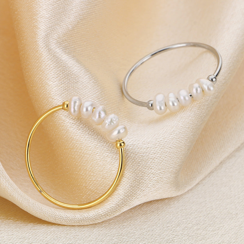 Gentle Wind Minimalist Thin Ring Freshwater Pearl Ring, Women's Design Metal