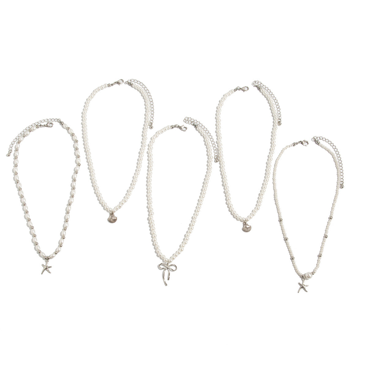 Pearl-Style Starfish & Bow Layered Necklace