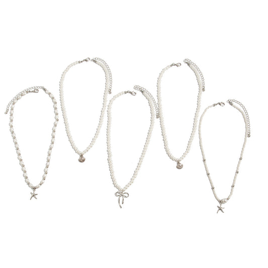 Pearl-Style Starfish & Bow Layered Necklace