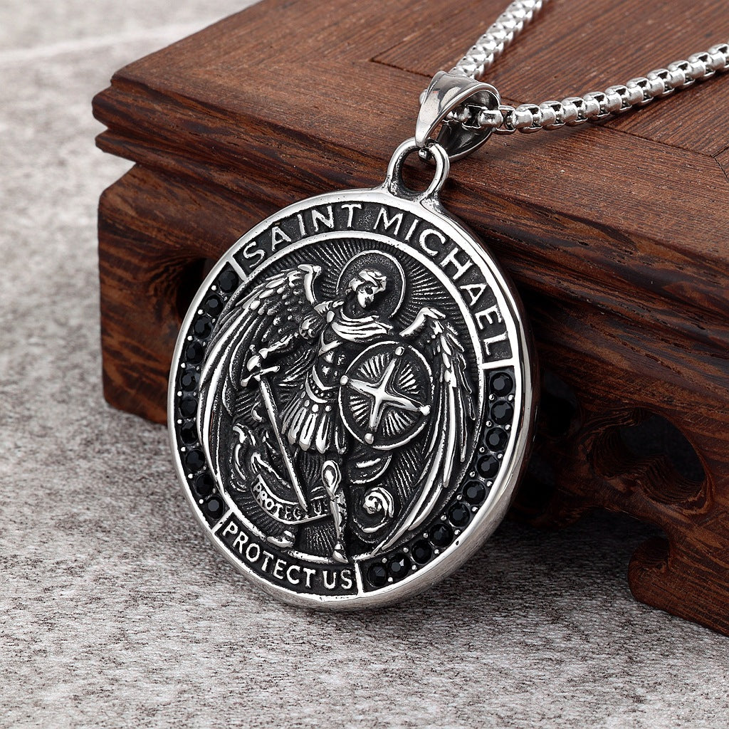 Vintage St. Michael Stainless Steel Men's Pendant Necklace