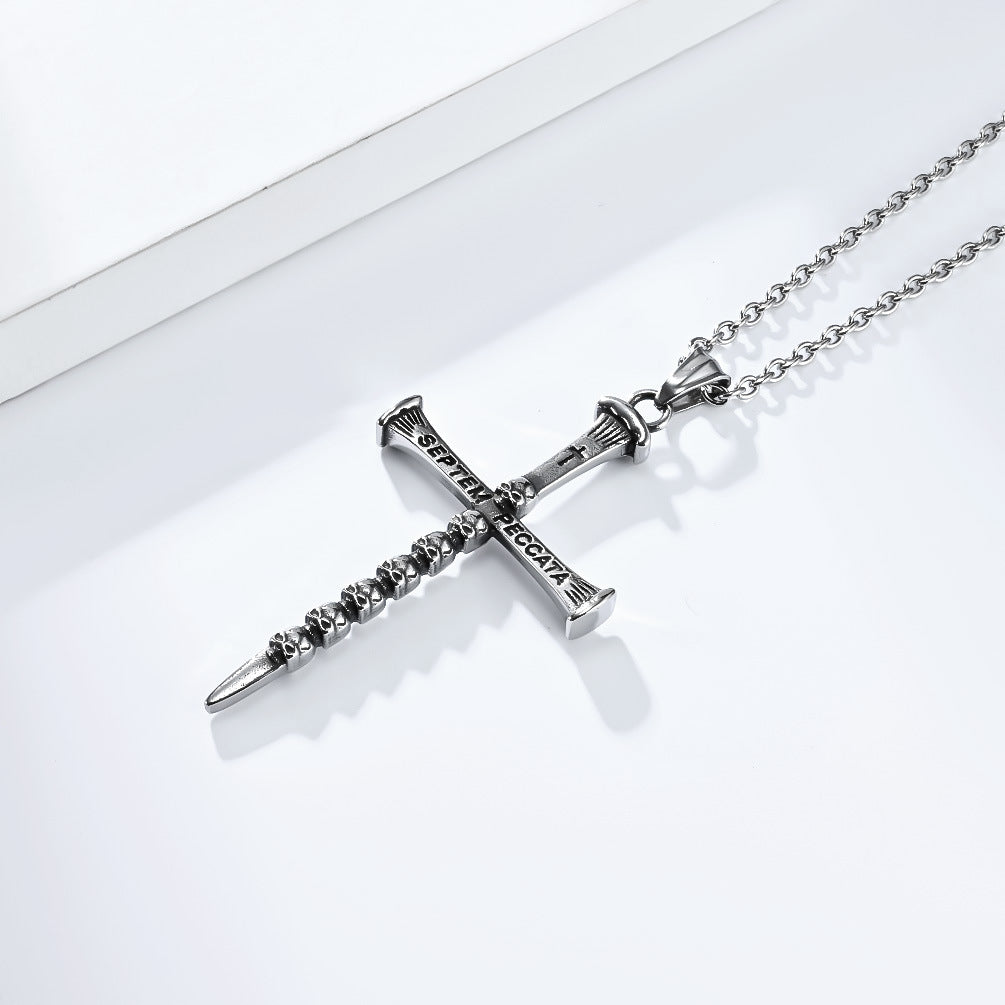Planderful Titanium Skull Pendant Necklace Seven Deadly Sins Cross Ghost Head For Punk Fashion Lovers