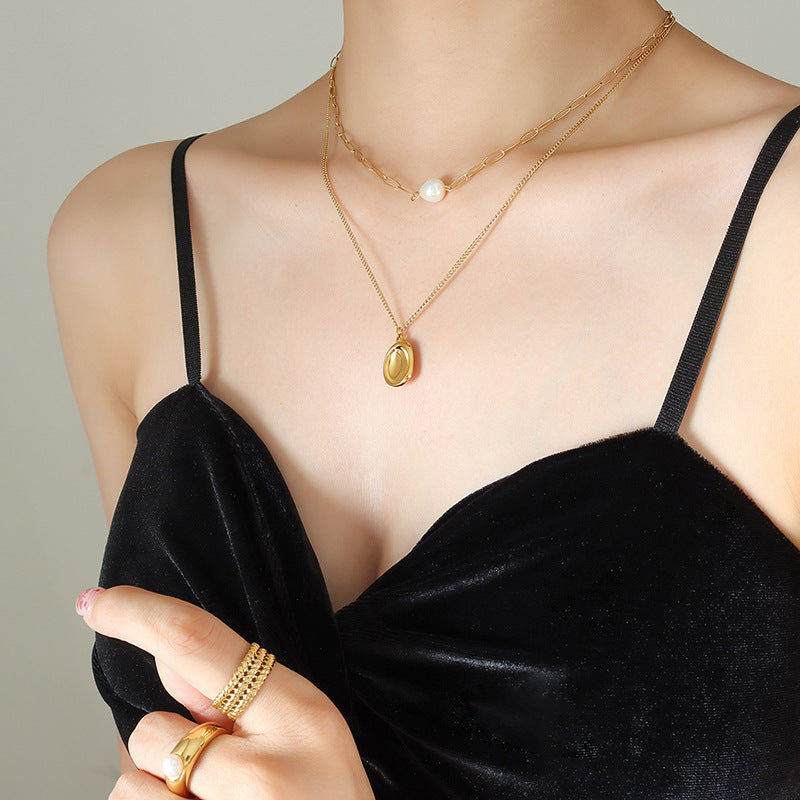 Pearlescent Double-Layer Collarbone Necklace with Niche Design