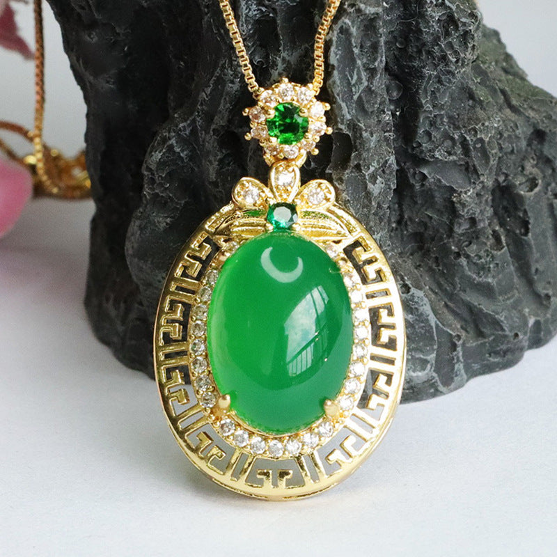Green Chalcedony Clover Zircon Pendant with Sterling Silver