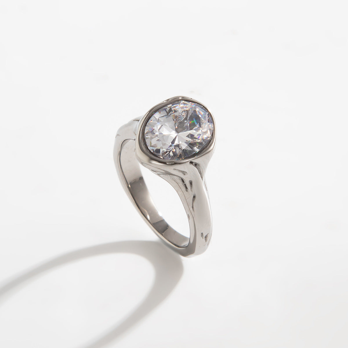 Planderful Stainless Steel Ring With Lava Texture And Zircon Inlays For Women Statement Jewelry