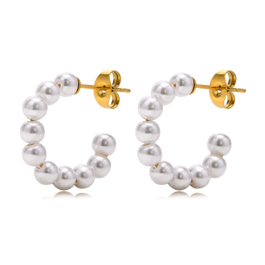 Titanium Steel Earrings Wholesale Imitation Pearl C Shaped