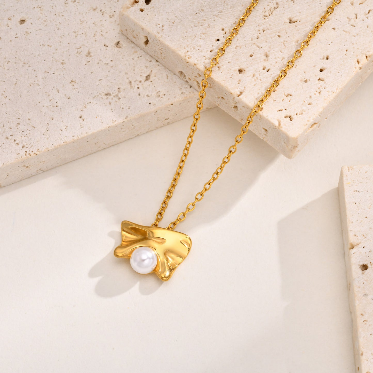 French Necklace Stud Earrings Stainless Steel Glossy Pearl