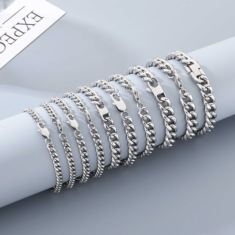 Titanium Steel Cuban Chain Bracelet – Commuter Stainless Steel Unisex Round Grinding