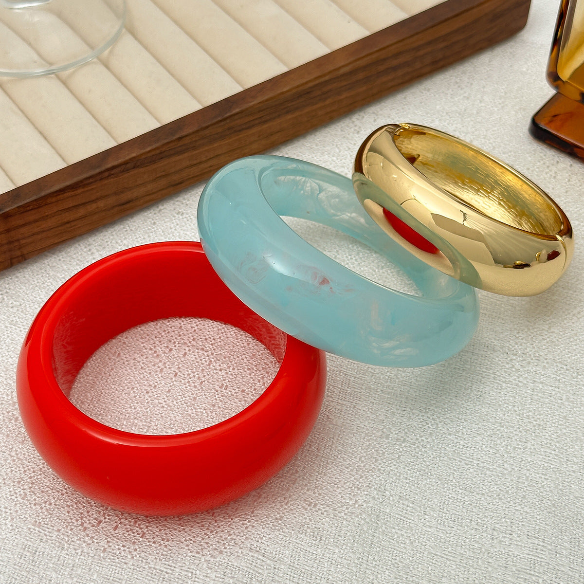 Planderful Vienna Verve Open Cuff Bracelet For Women Bold Red Blue Contrast Customizable Jewelry Statement