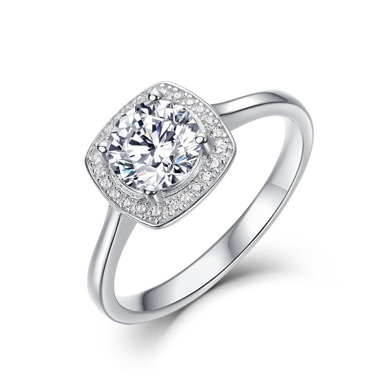 S925 Sterling Silver Moissanite Round Ring