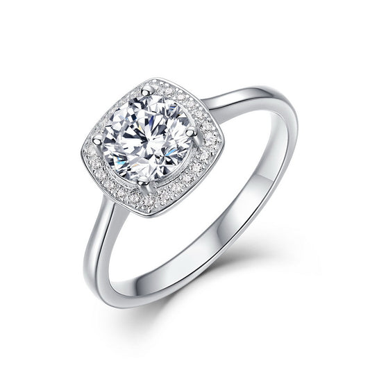 S925 Sterling Silver Moissanite Round Ring