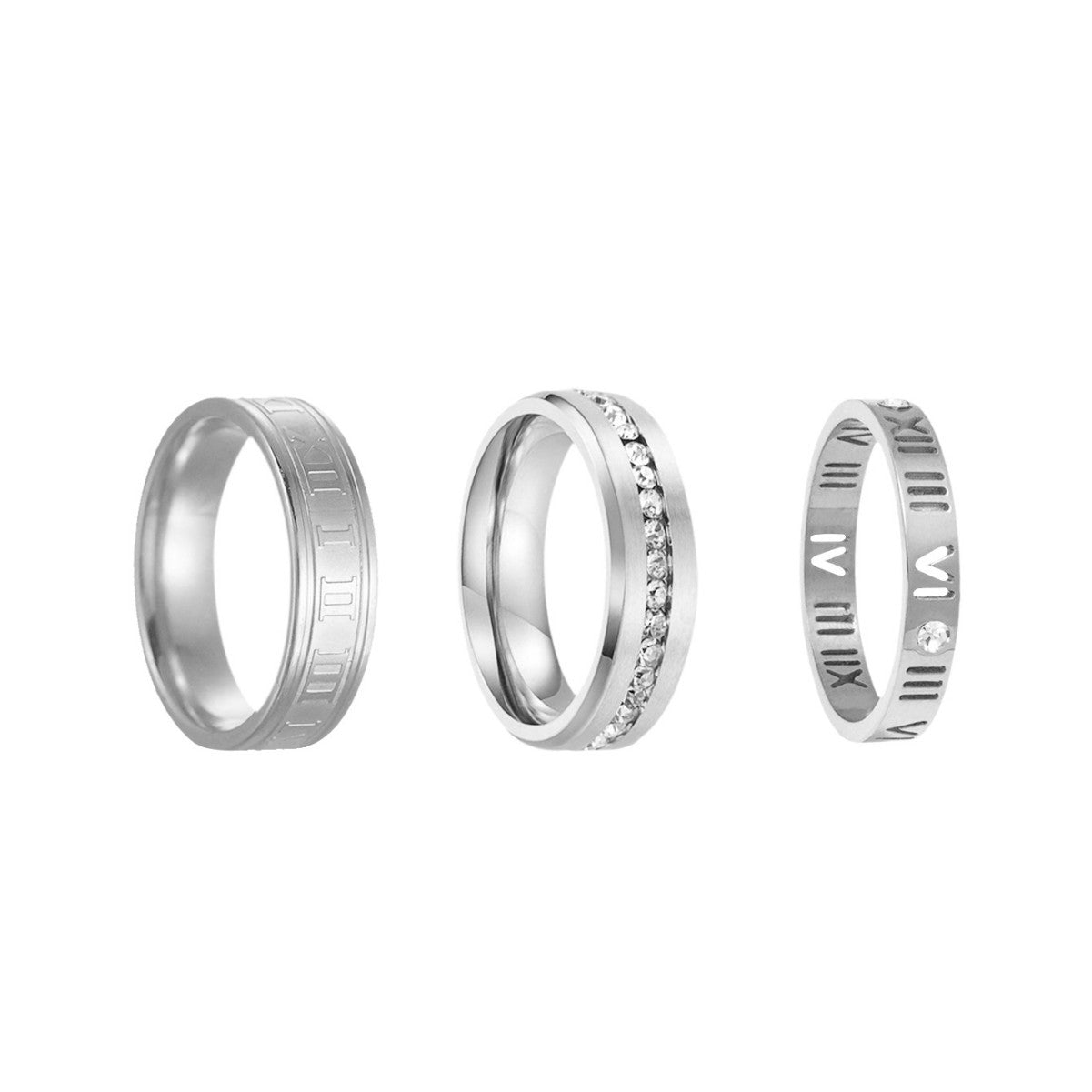 Planderful Titanium Steel Couple Ring Roman Numerals Zircon