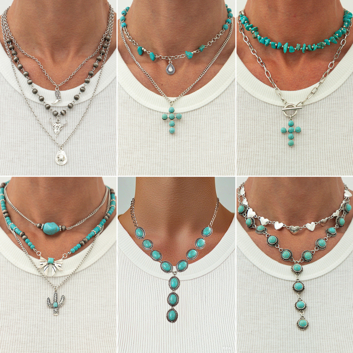 Planderful Vienna Verve Necklace – Retro Ethnic Y-Shaped Turquoise Pendant