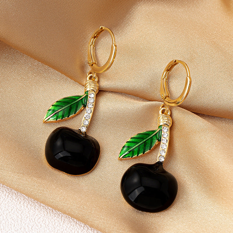 Planderful Vienna Verve Earrings – Fashionable Metallic Cherry Diamond-Encrusted Design