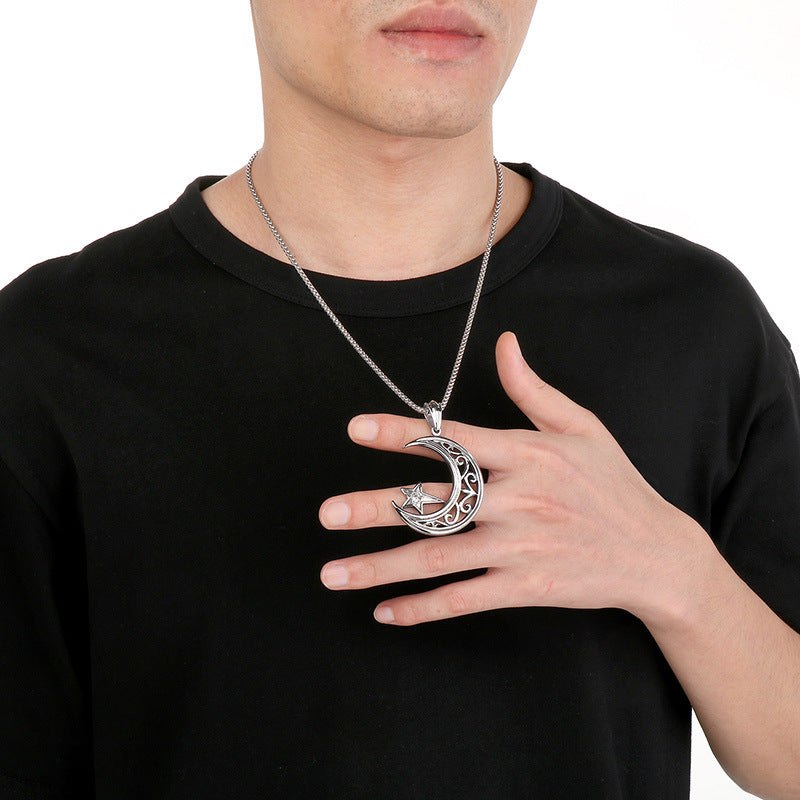 Planderful Retro Mens Titanium Steel Necklace Wings Pendant