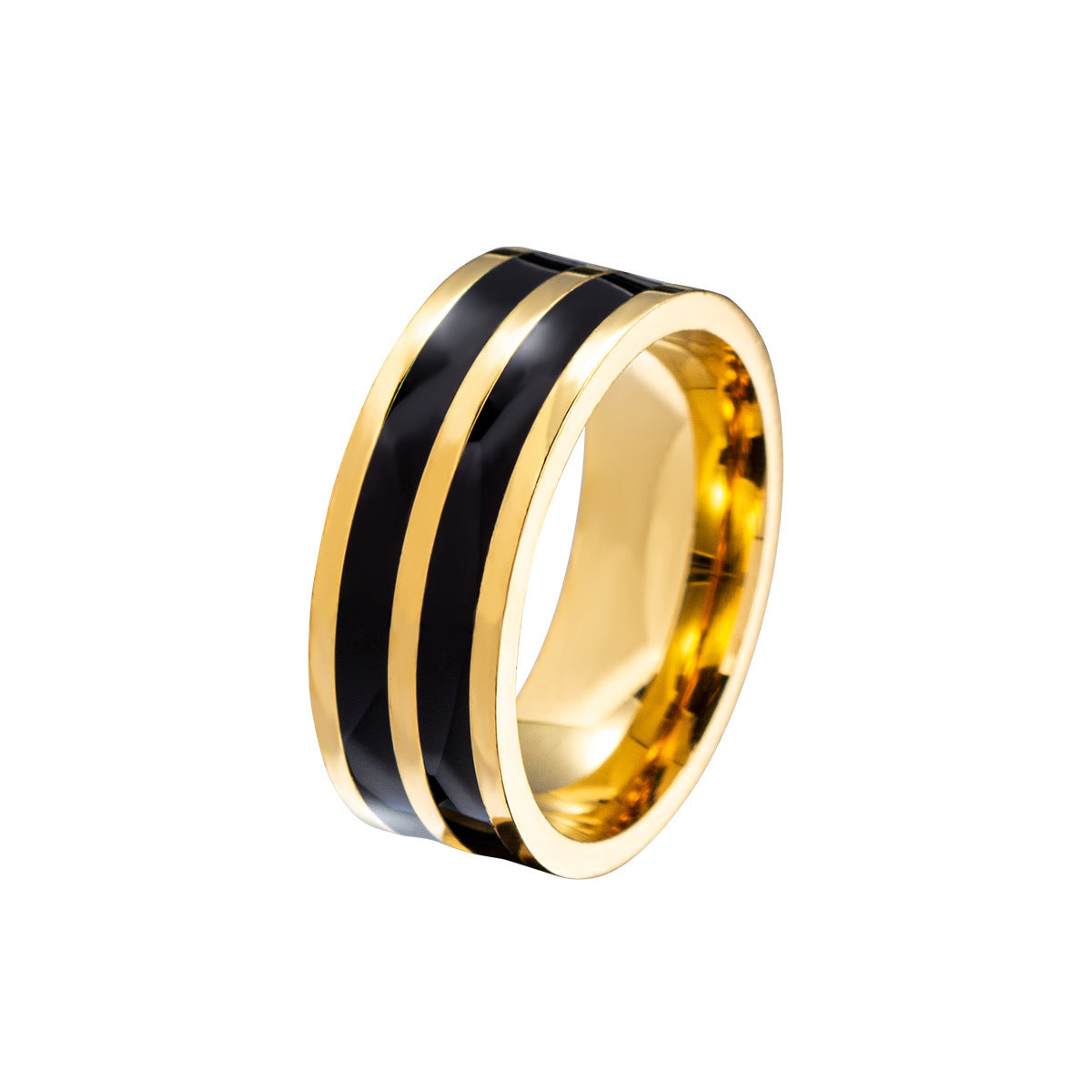 Elegant Titanium and Steel Lover's Ring with Gold-Plated Finish