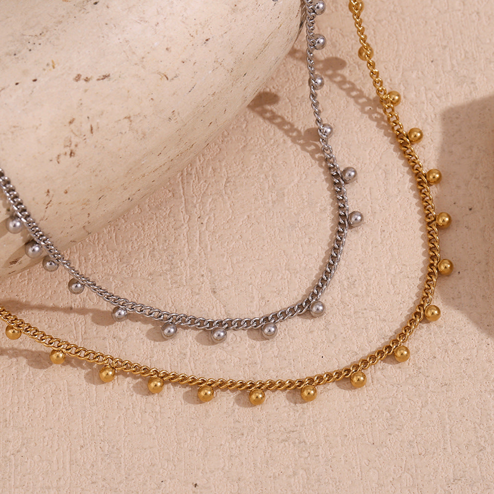 Planderful Jewelry Gold Bead Necklace Bohemian Tassel Stainless Steel 18K Plated