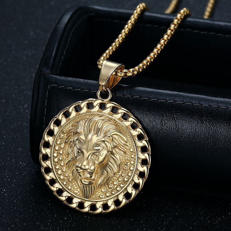 Planderful Cuban Chain Necklace Lion Head Pendant Stainless Steel For Hip Hop Fans Durable Streetwear Accessory