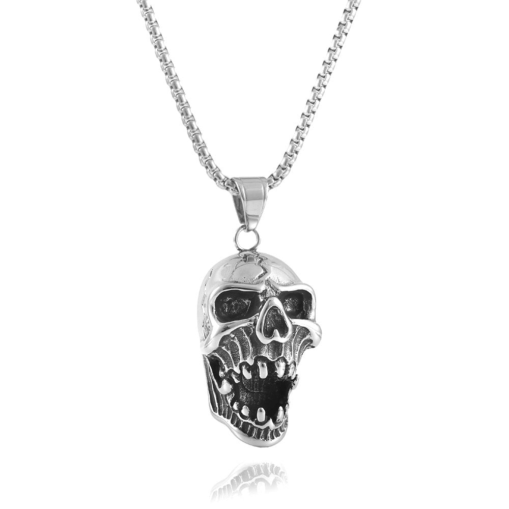 Punk-Inspired Stainless Steel Skull Pendant Necklace for Men and Women in Titanium Steel