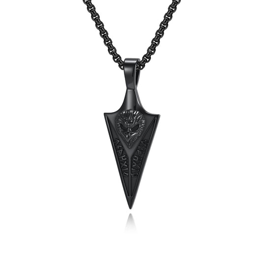 Planderful Viking Rune Raven Necklace for Men Titanium Steel Pendant Nordic Heritage Jewelry