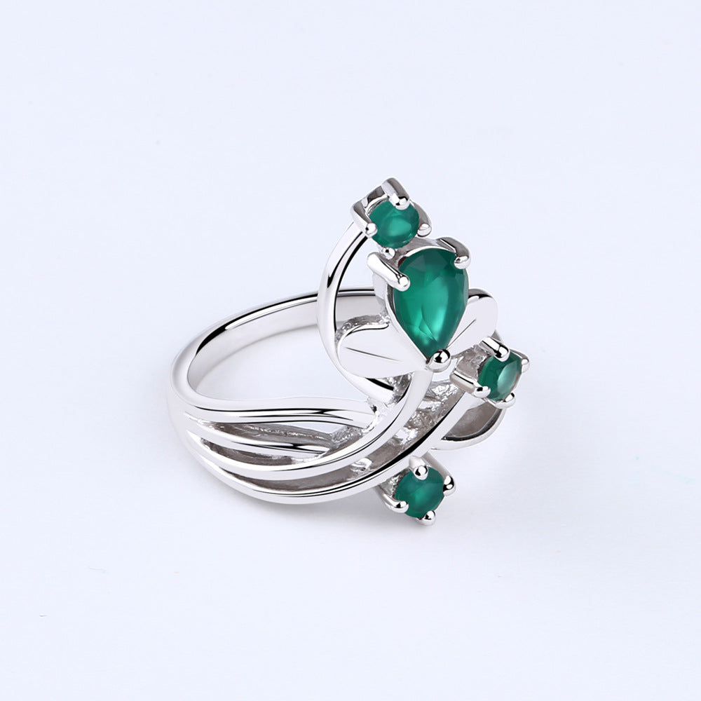Flower Branch Natural Gemstones Silver Ring