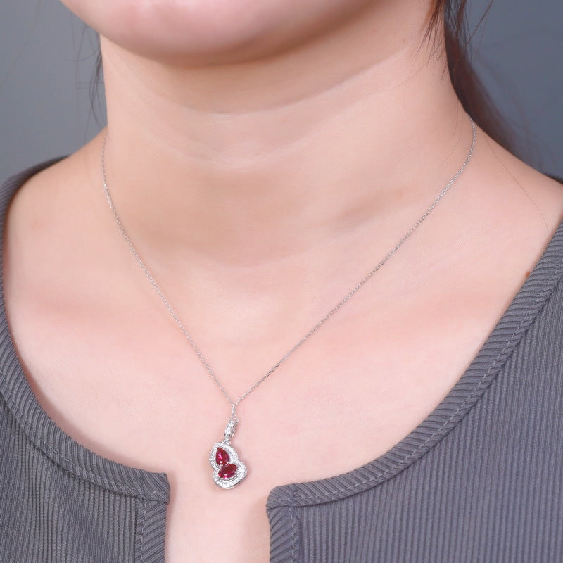 S925 Sterling Silver Lab-Grown Gemstone Gourd Pendant Necklace