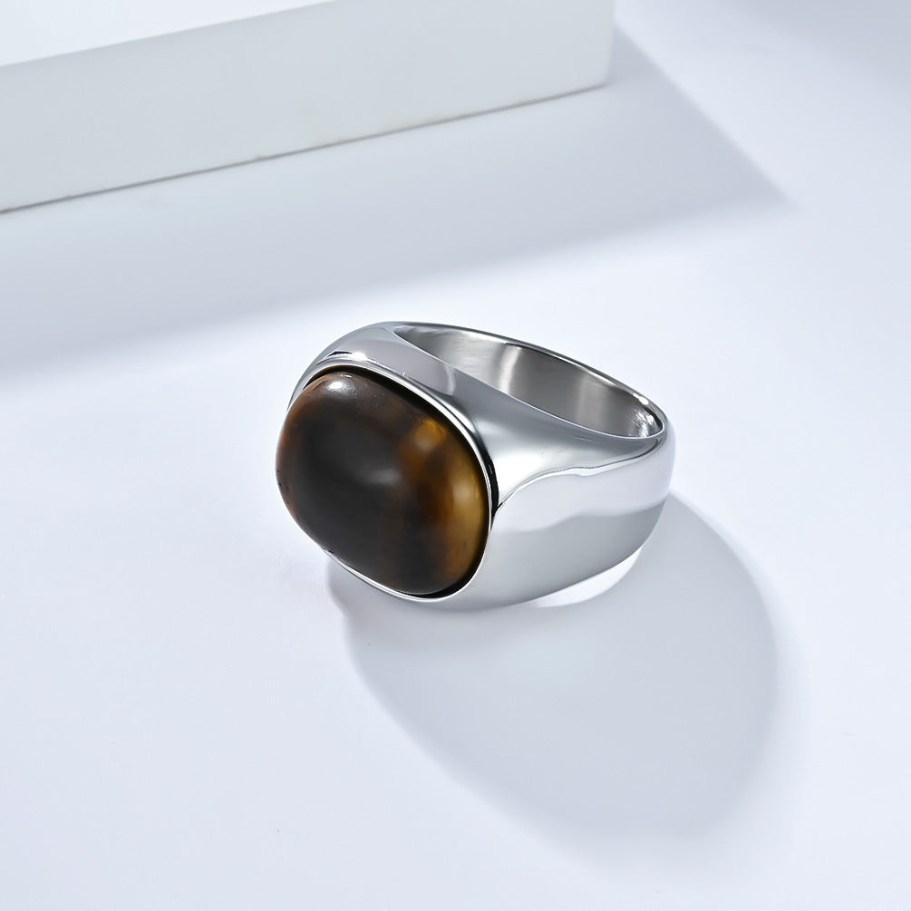 Planderful Tiger Eye Ring Titanium Steel For Men High End Masculine Jewelry Everyday Genie Collection