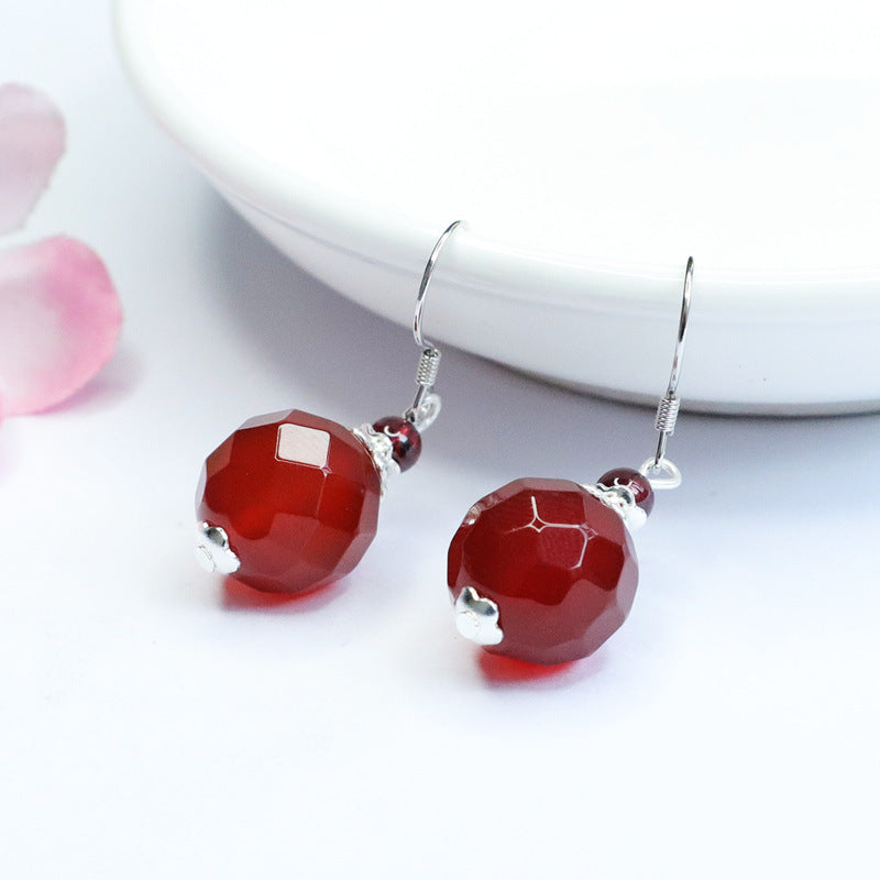 Sterling Silver Acacia Bean Earrings with Natural Red Agate Ear Hooks