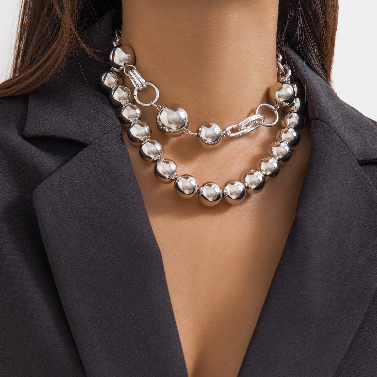 Double-Layer Round Bead Statement Necklace
