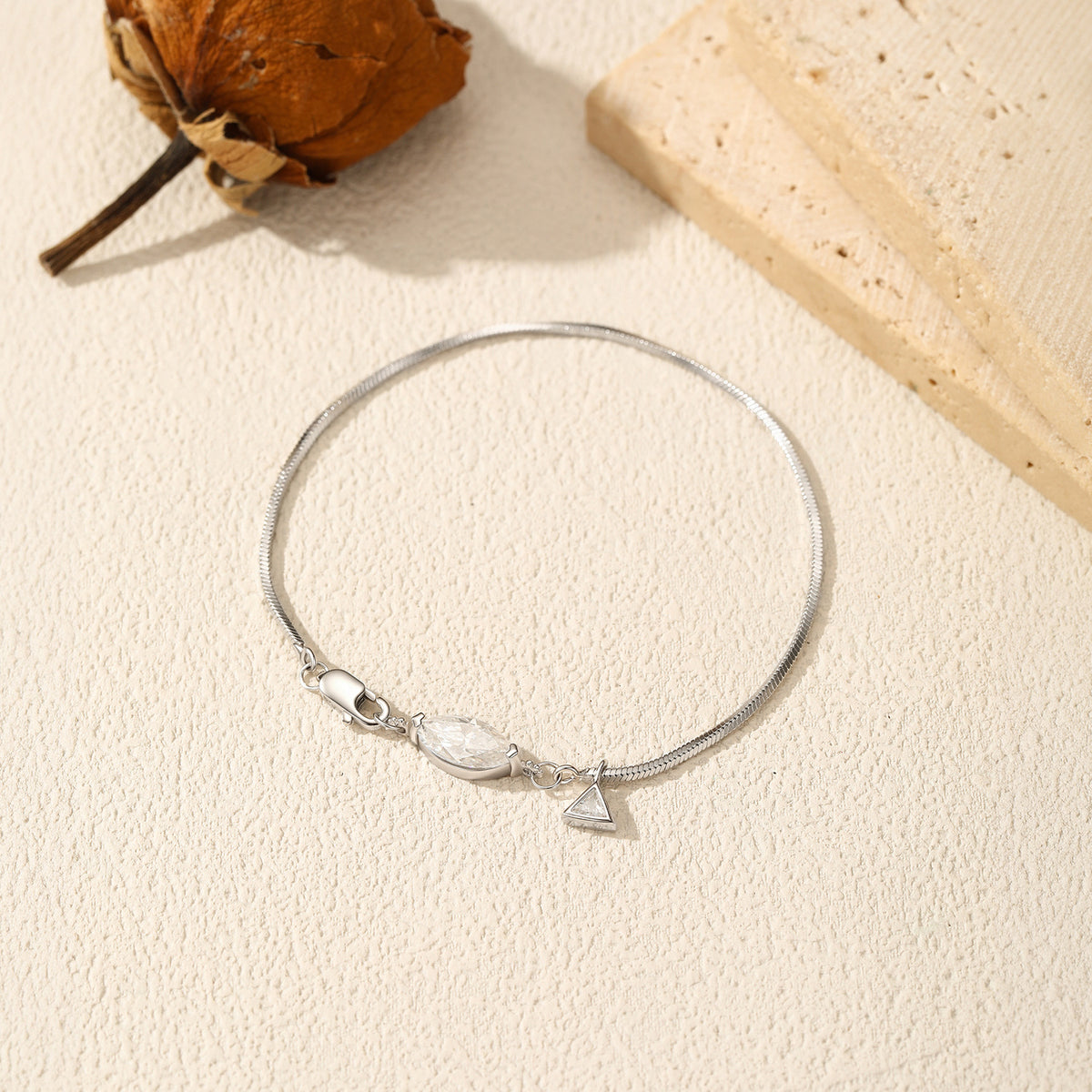 925 Sterling Silver Snake Chain Moissanite Bracelet