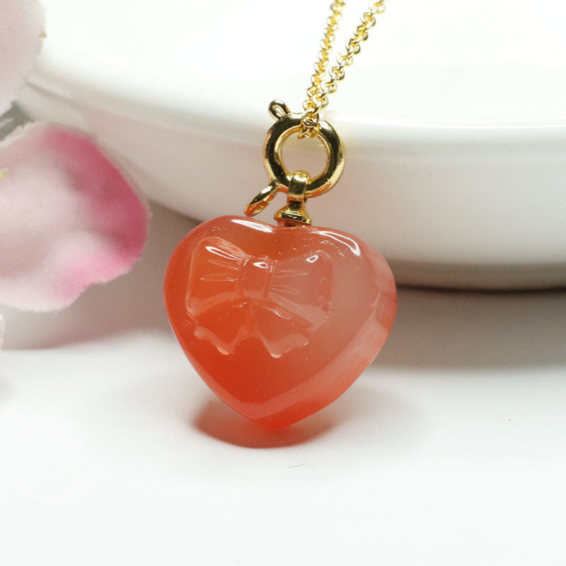 Yanyuan Agate Heart Bow Pendant — No Chain