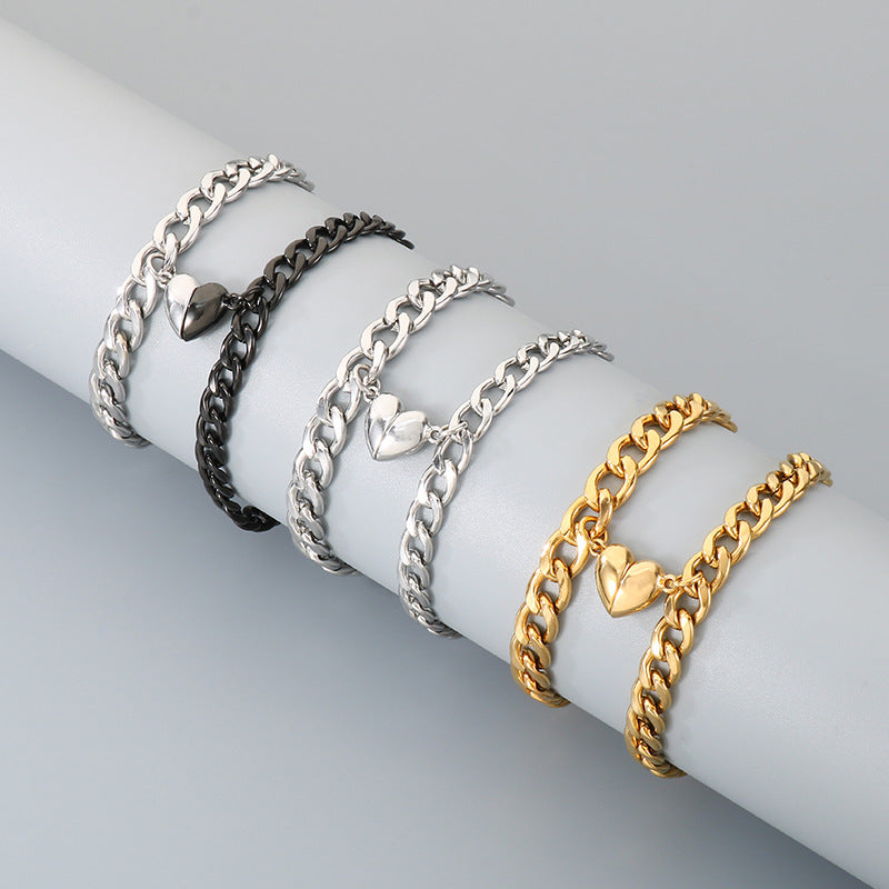Niche Love Magnetic Bracelet Couple Style – Nk Chain Heart-Shaped Magnet Unisex Titanium